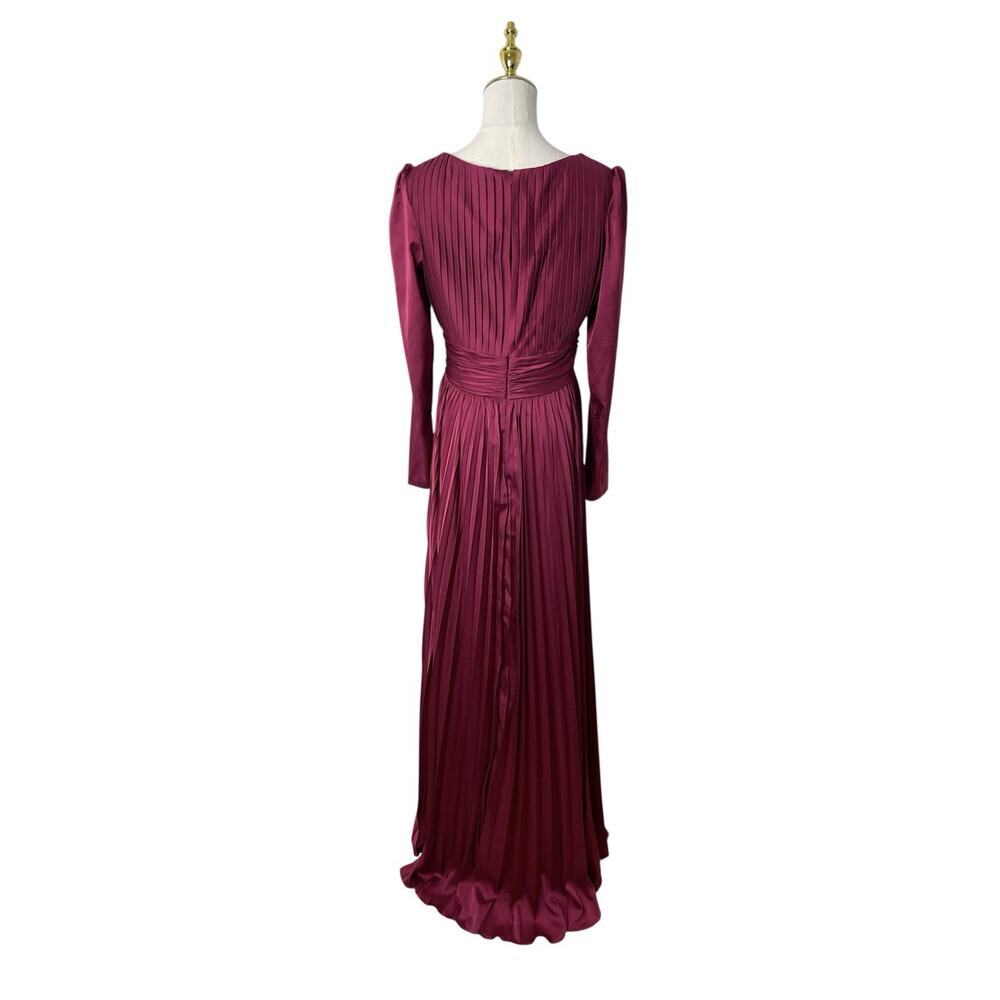 Mac Duggal 26542 Magenta Pleated Satin Long Sleeve Empire Waist Gown Size 8 $458 - Picture 7 of 8